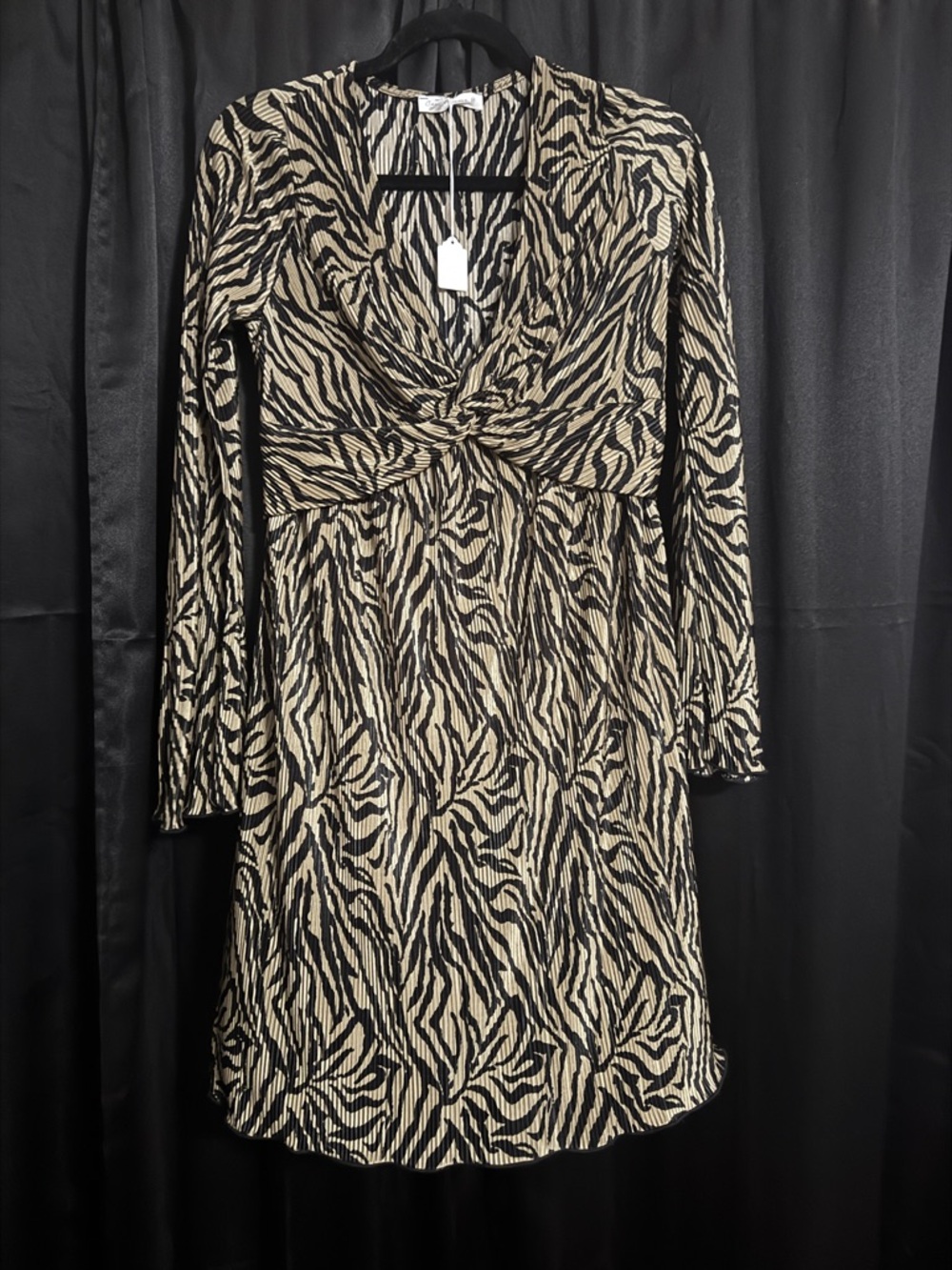 Ces Femme Black and Beige Zebra-Print Long Sleeve Dress
